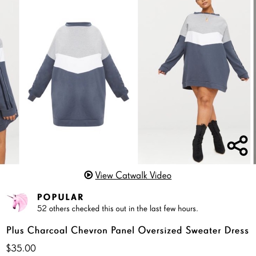 Plus Charcoal Chevron Panel Oversized Sweater Dres